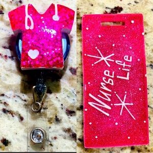 Pink Badge Reel & Badge Plate Set
